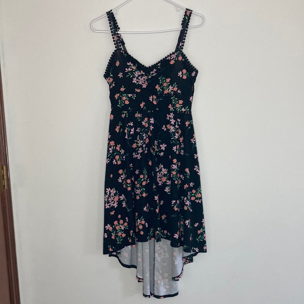 No Boundries Black Floral Pink Rose Unique Dress Size 7-9